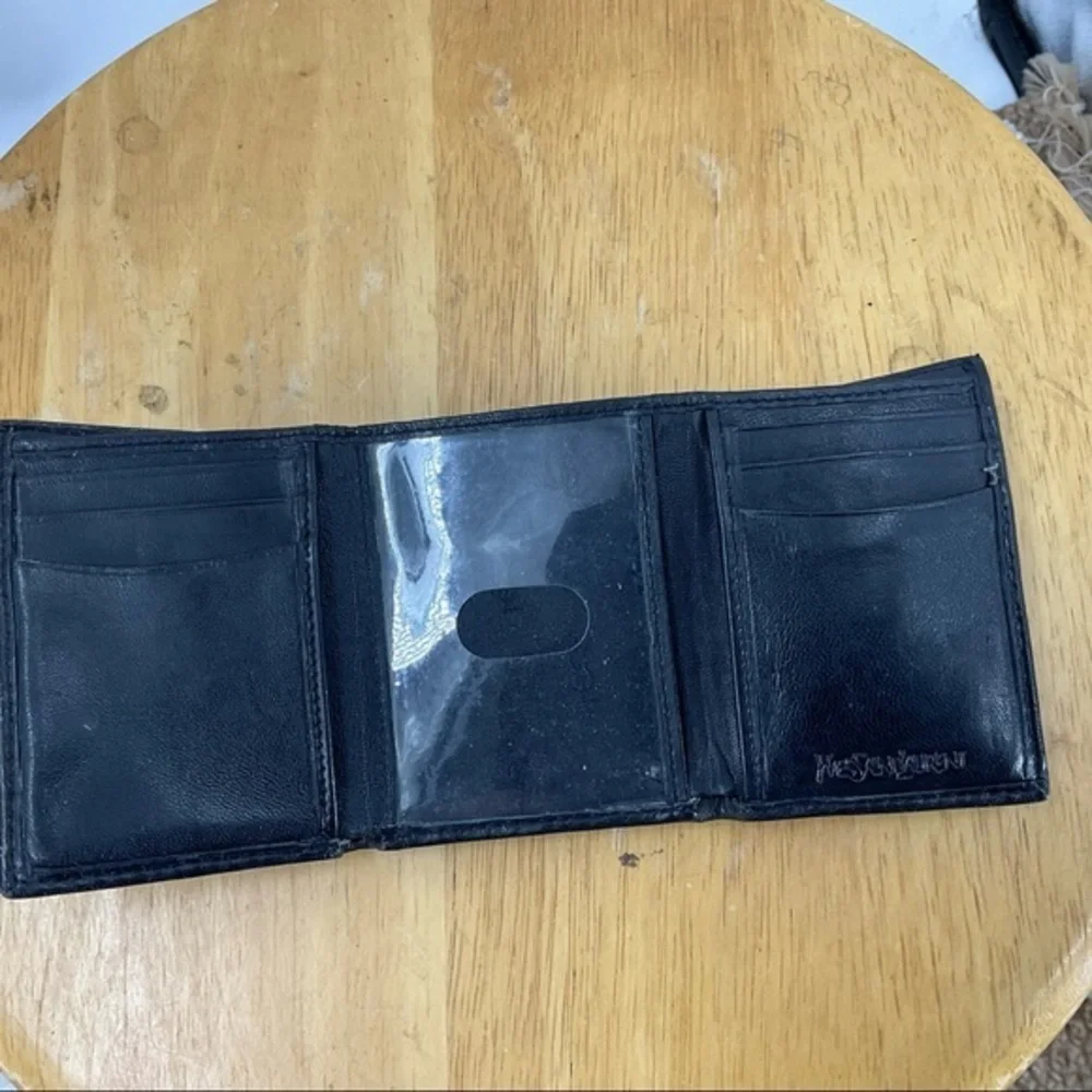 Ives Saint Laurent men’s tri fold black leather wallet